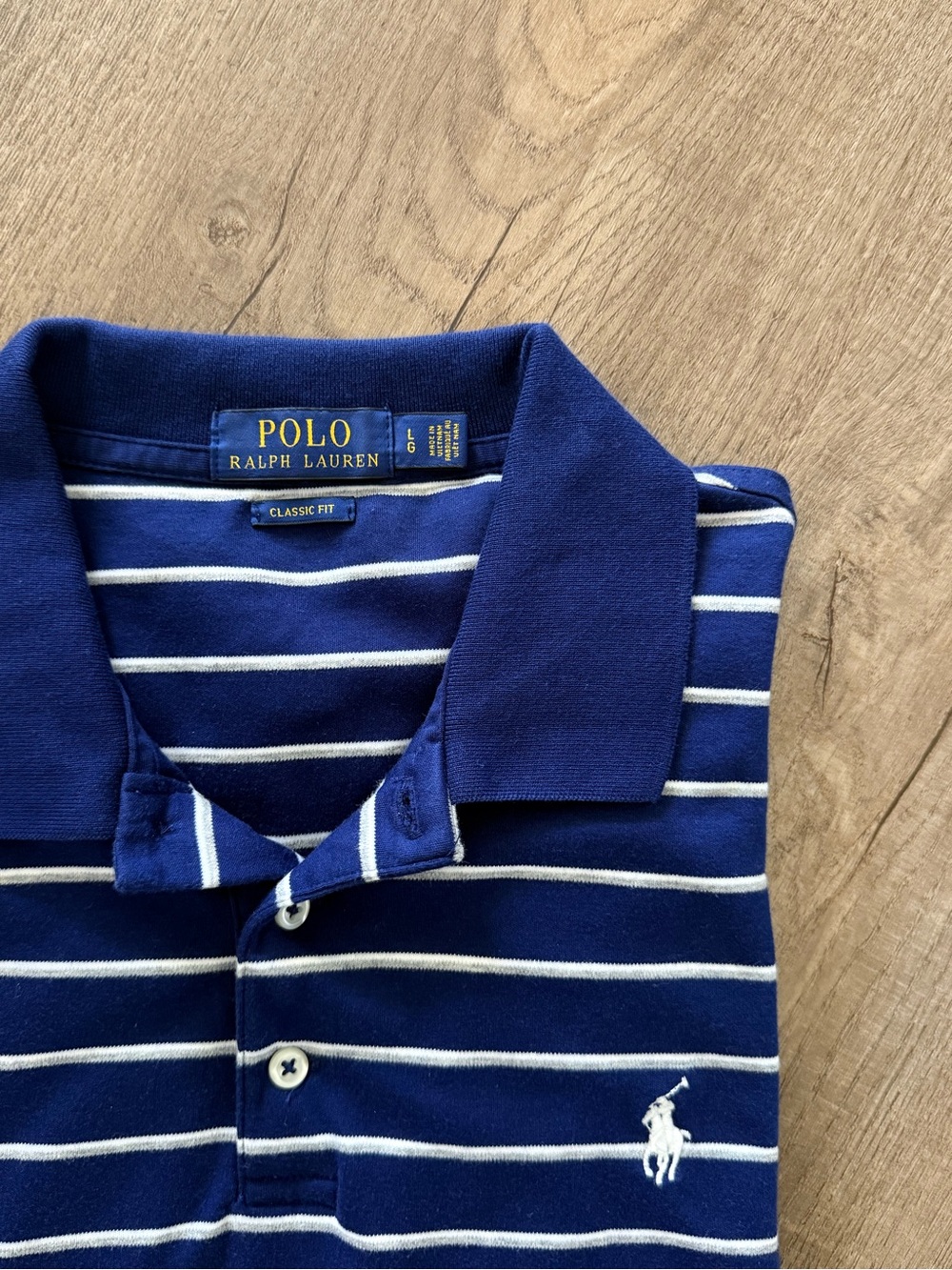 Men’s Polo Ralph Lauren Navy Striped Polo Shirt with White Pony - Picture 3 of 4